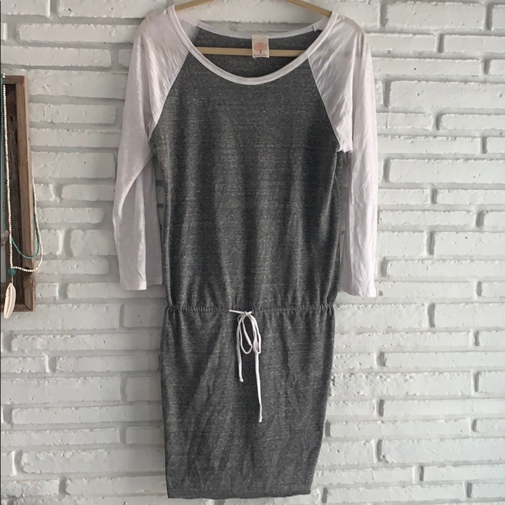 Freeloader Gray Jumper Dress | Drawstring Waist | Raglan Sleeves | Size M